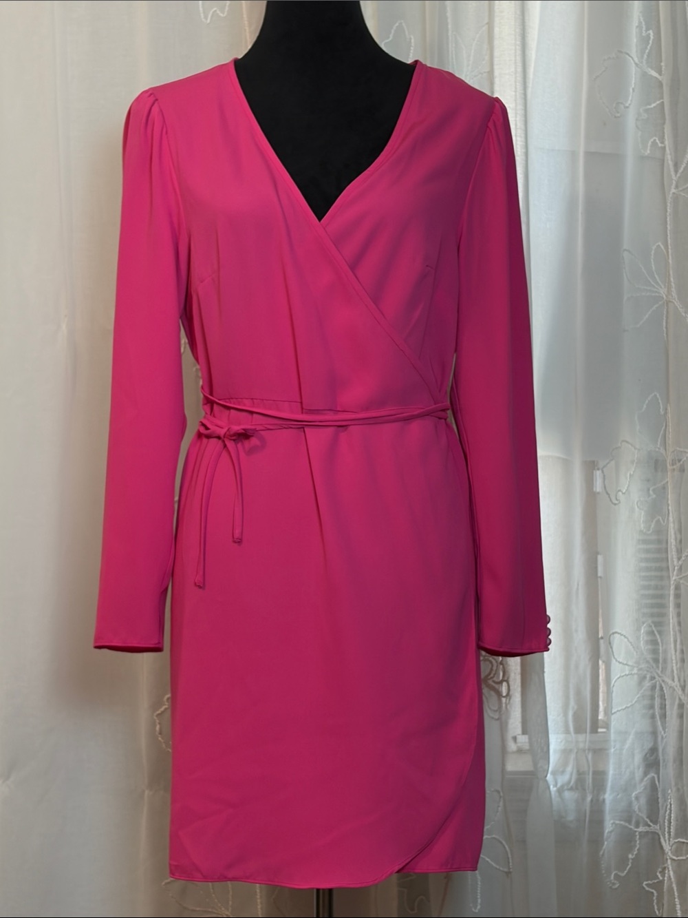 Topshop Hot Pink Long-Sleeve Wrap Dress 10